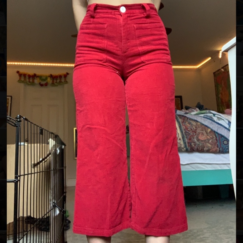 High-Waisted Red Corduroy Pants